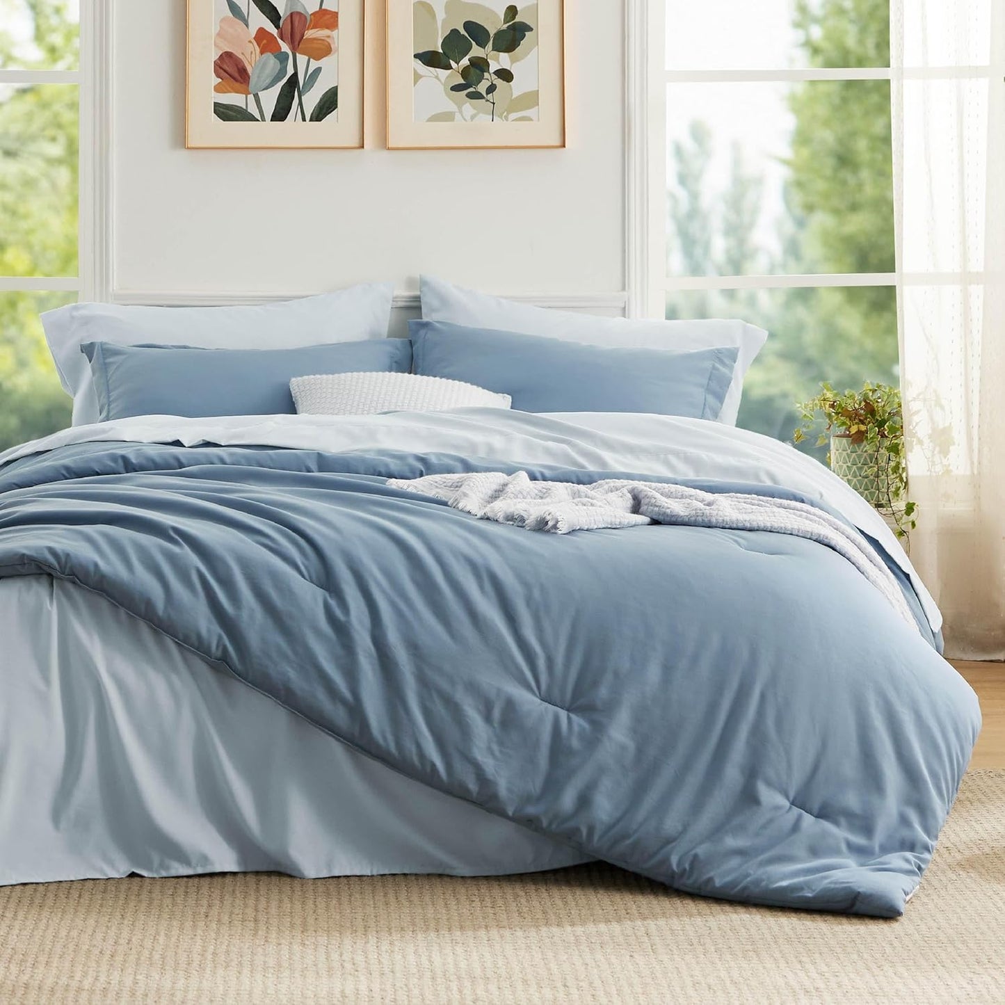 Bedsure Grayish Blue California King Comforter Set for Comfort