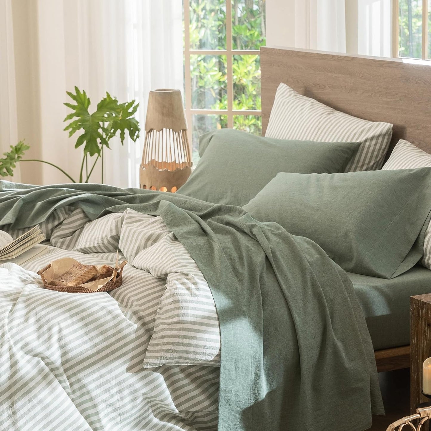 MooMee Bedding Sheet Set in Heathered Green for Full Size Beds