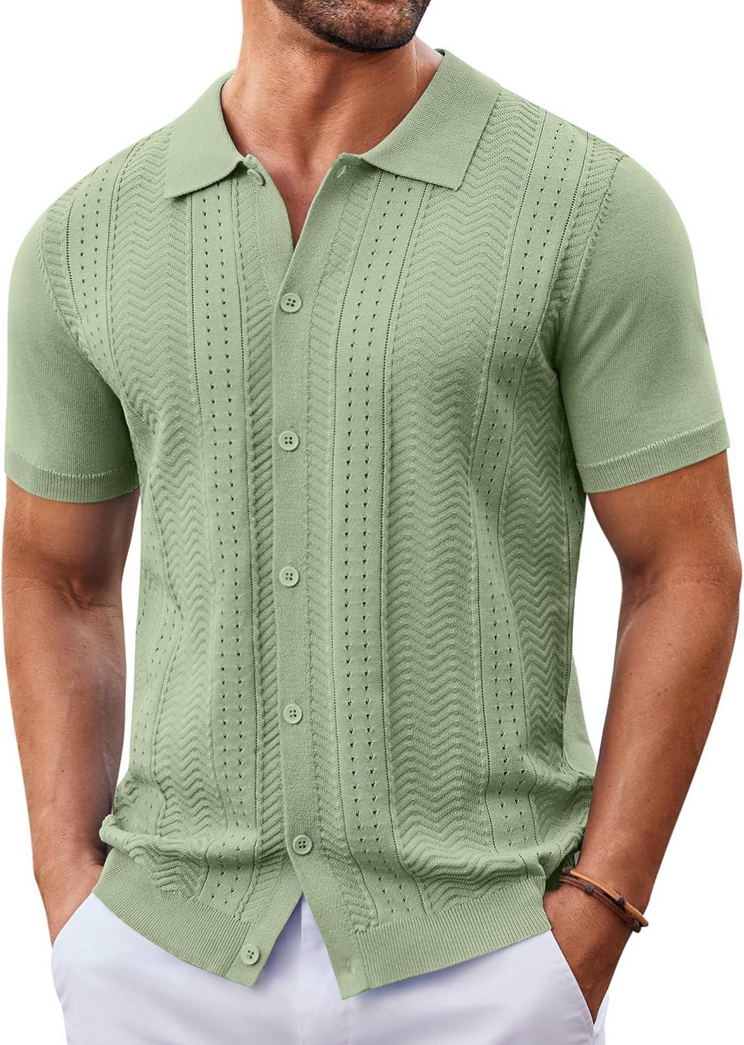 COOFANDY Mens Knit Button Down Shirt for Summer Beach Style