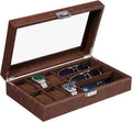 BEWISHOME 6 Watch & 3 Sunglass Organizer - Real Glass Top!