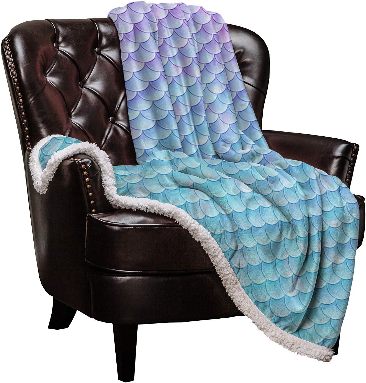 Ombre Mermaid Sherpa Fleece Blanket, Luxe Cozy Warmth, Roses Garden
