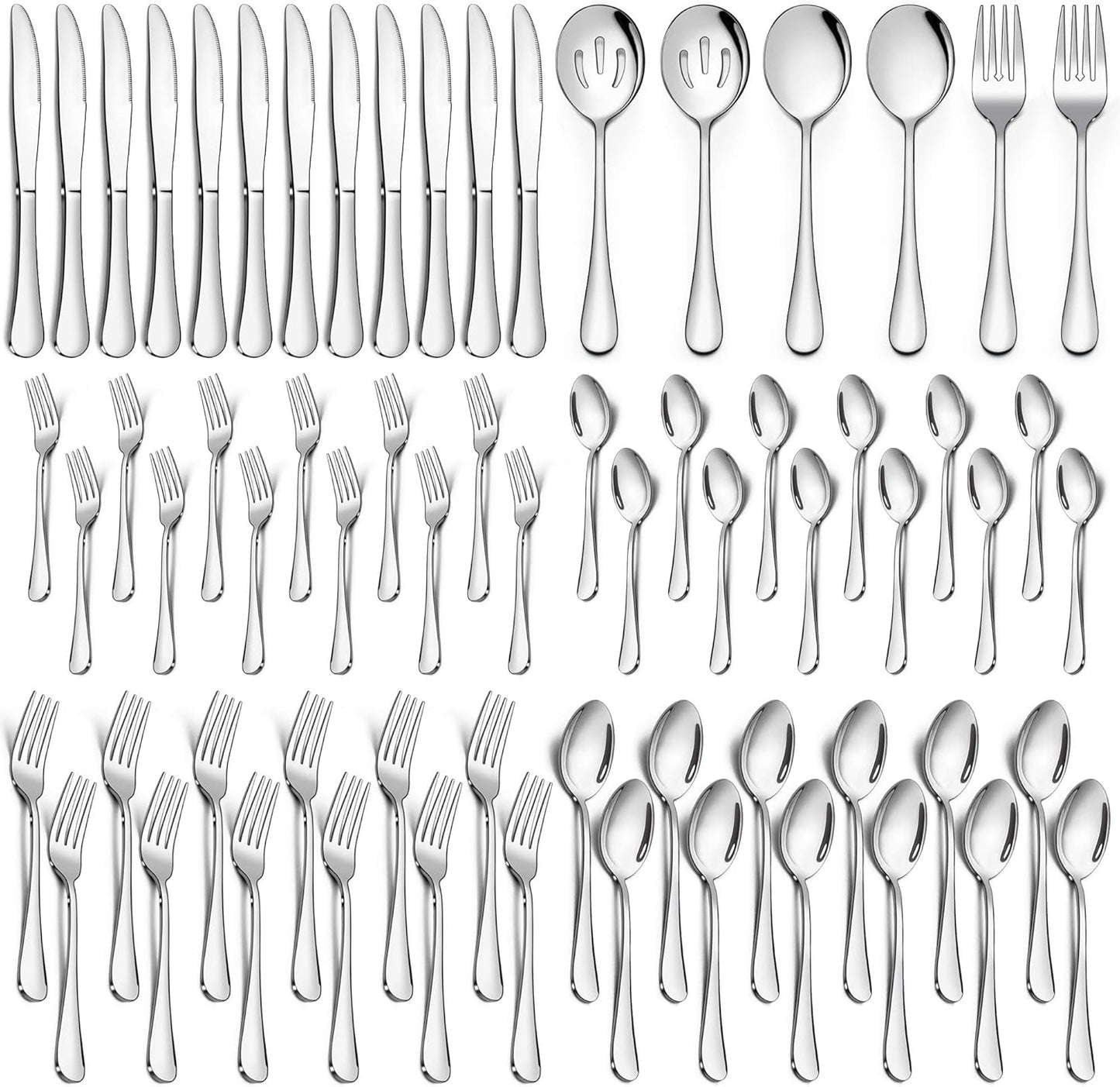 66-Piece Silverware Set for 12, Elegant Stainless Steel Cutlery