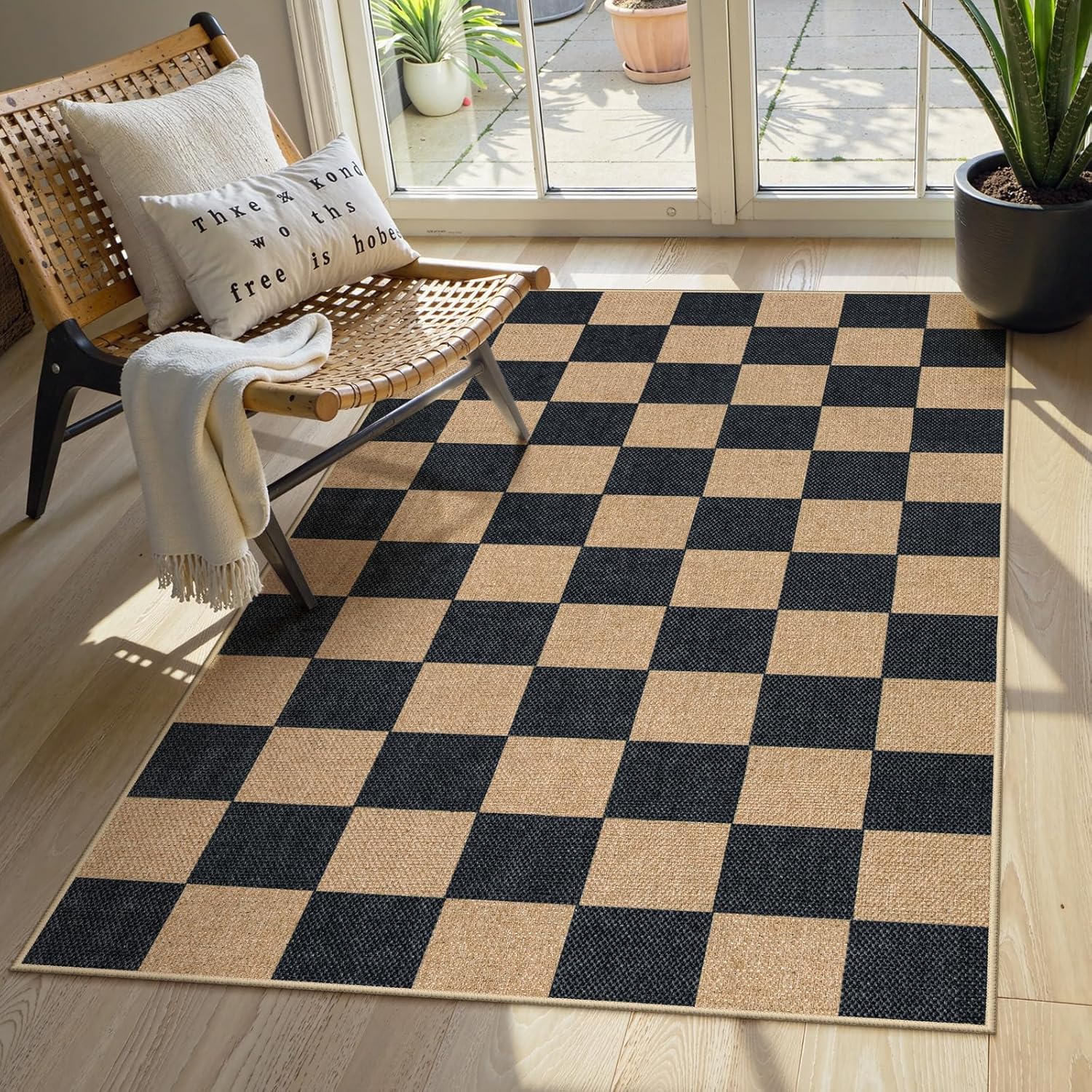 Lahome Checkered Easy Jute Carpet for Indoor Outdoor Use
