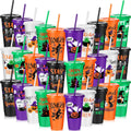 Halloween Plastic Tumblers 30 Pack with Lids and Straws - 24 oz
