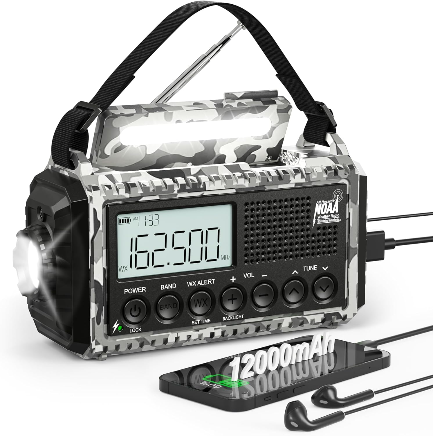 Emergency Radio 12000mAh with NOAA Alert for Outdoor Survival