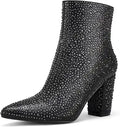 Rollda Rhinestone Boots for Women Glitter Ankle Boots - Sparkly Block