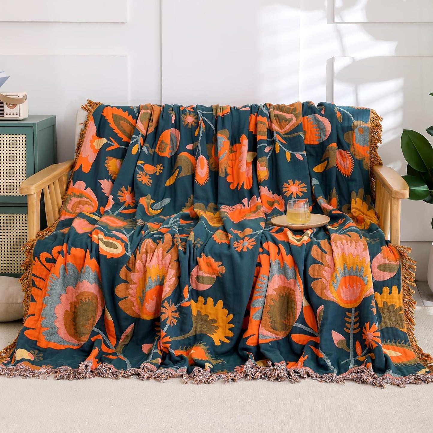 Snycler Boho Throw Blanket - 100% Organic Cotton Soft Throw