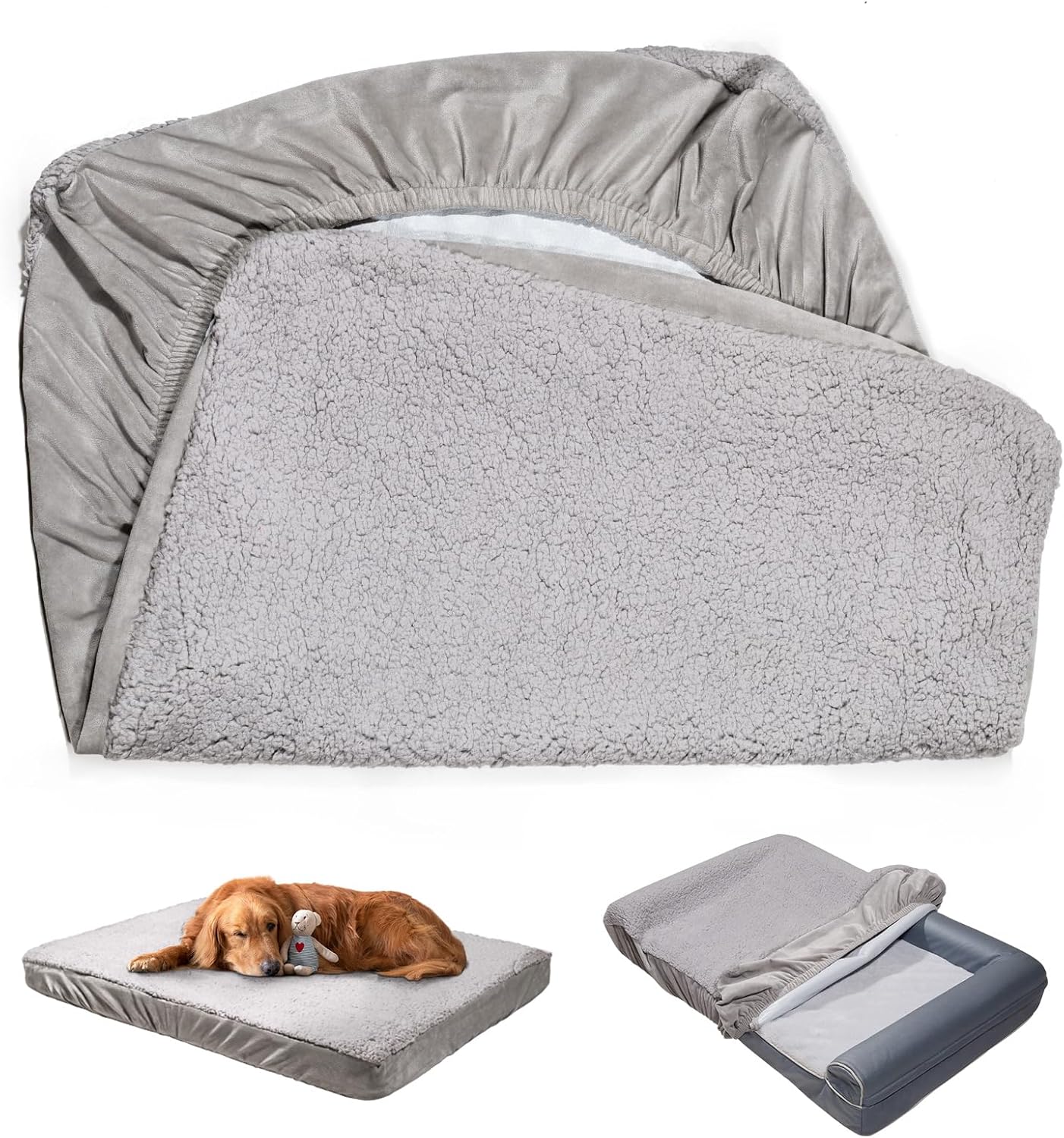 Dog Bed Cover Replacement - Washable Waterproof Plush Cover