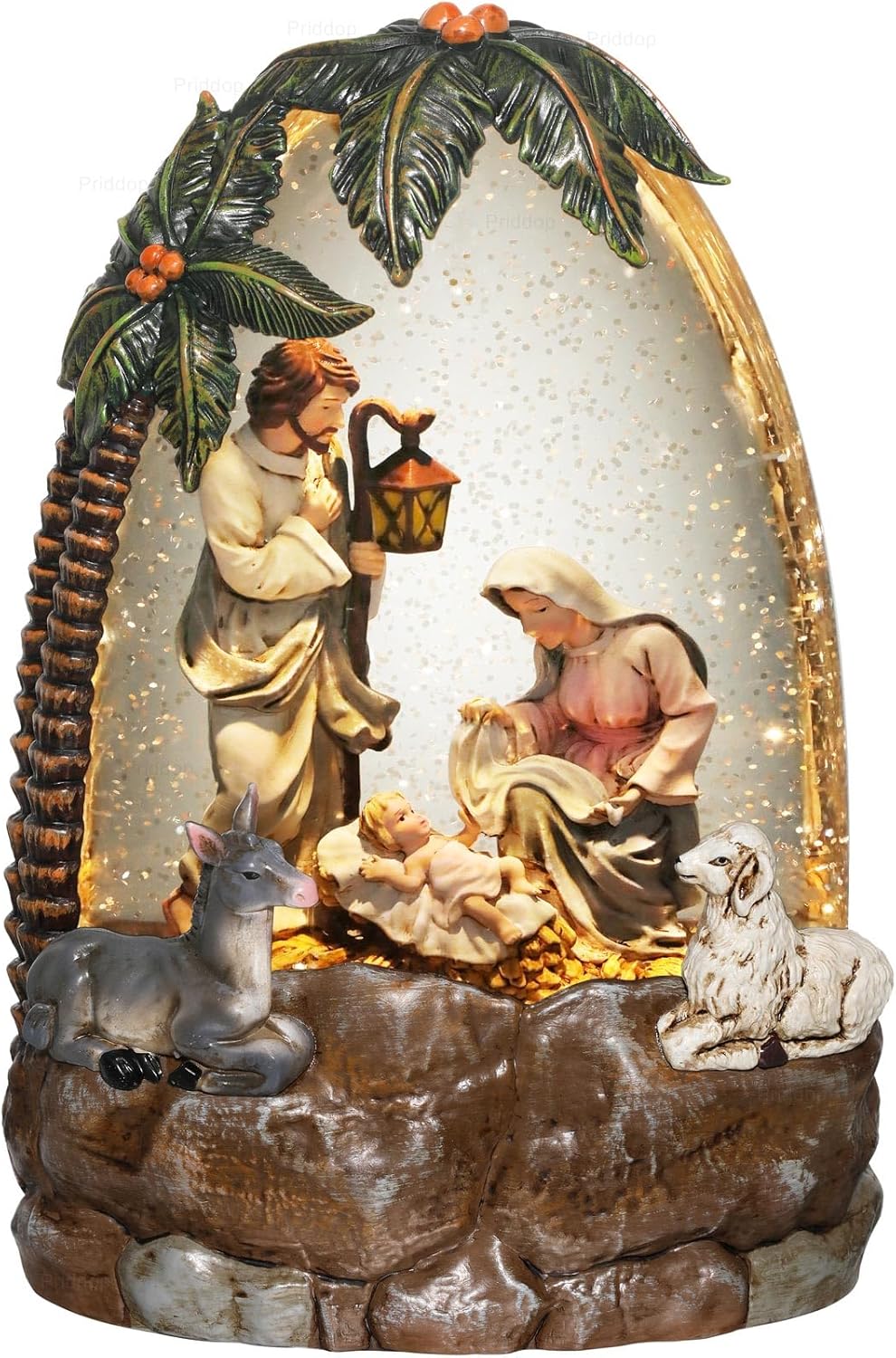 Nativity Snow Globe Christmas Decorations with Musical Glitter