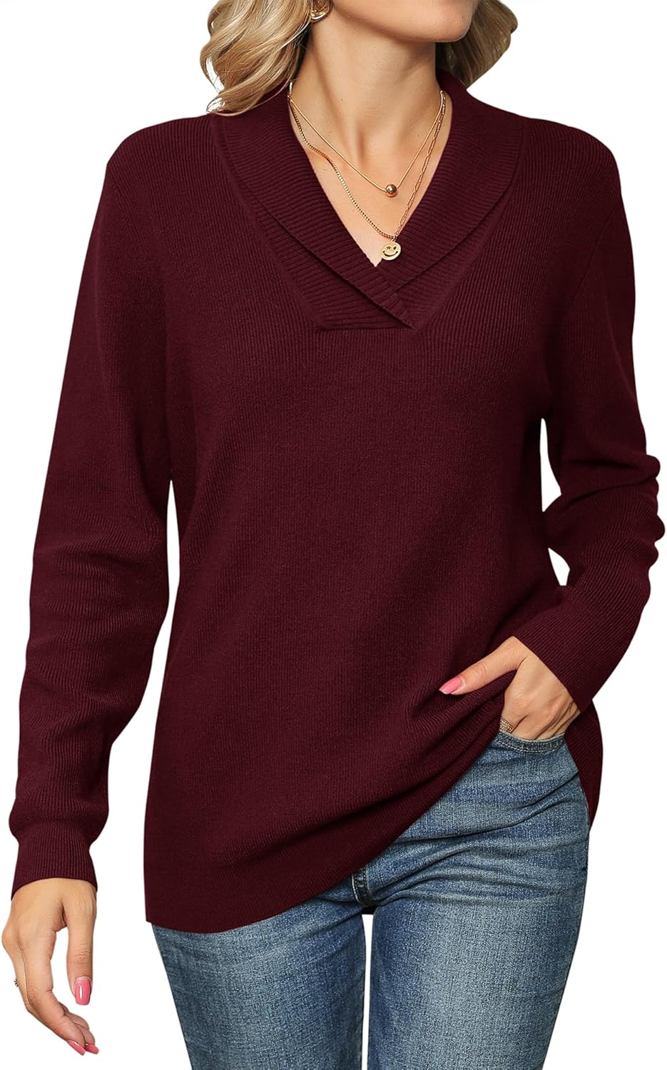 Ivicoer Women Long Sleeve V Neck Pullover Sweater for Style