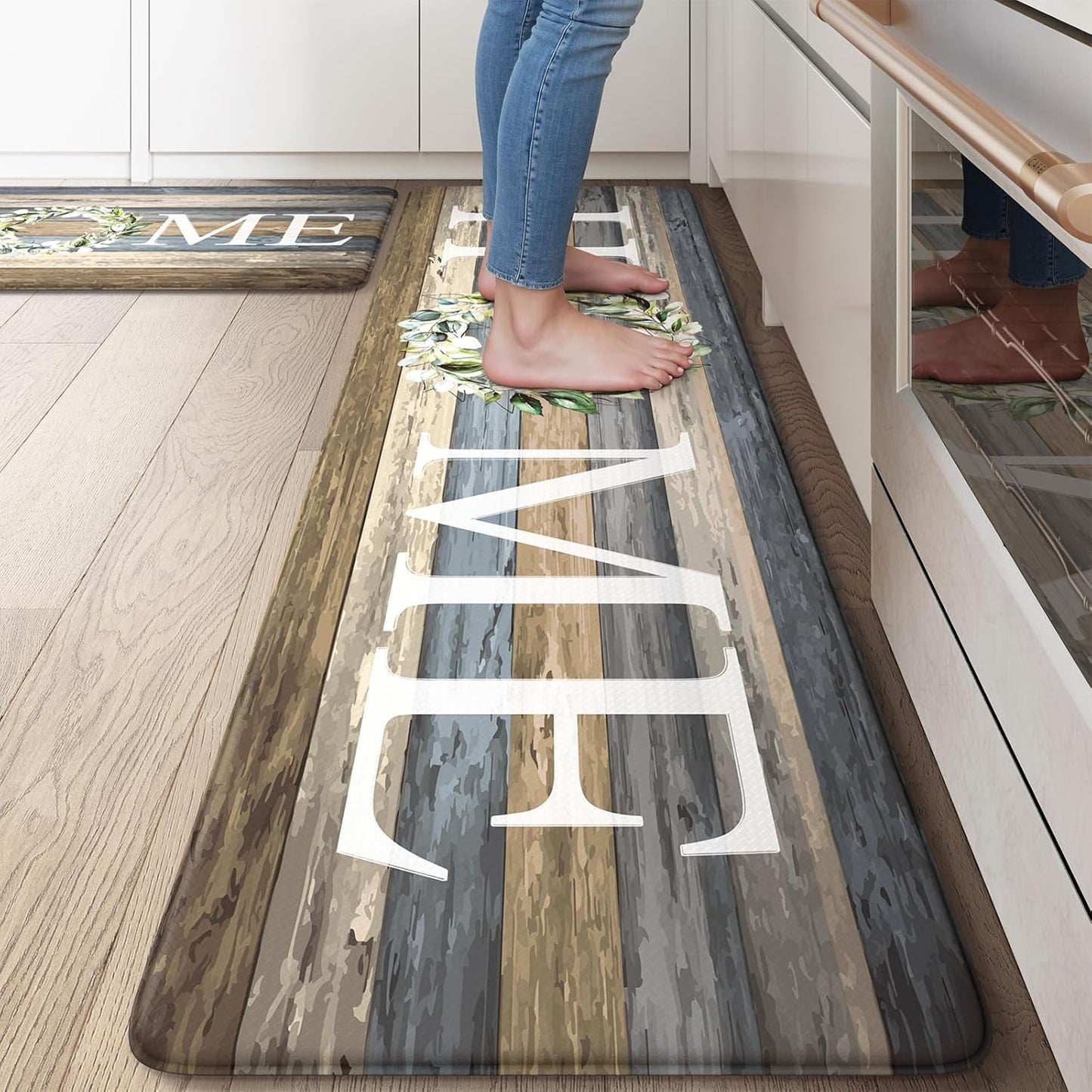 KIMODE Farmhouse Kitchen Floor Mats Cushioned Anti Fatigue Set
