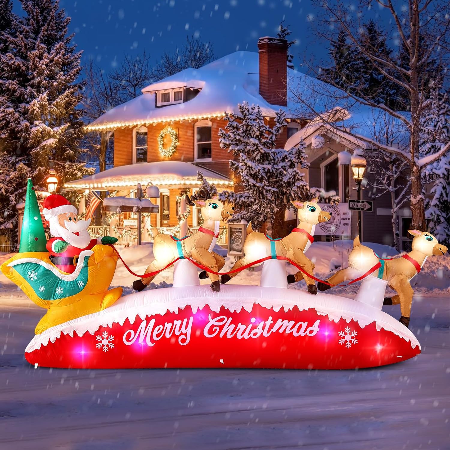 Giant 10FT Christmas Inflatables Santa Claus with Reindeer Sleigh
