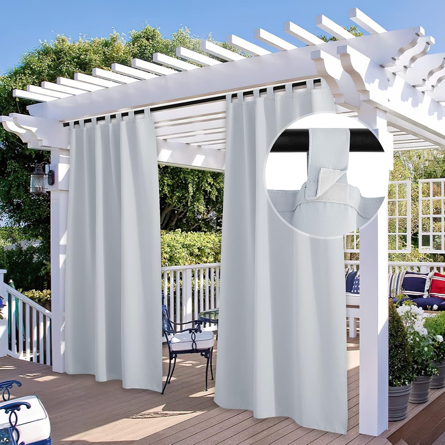 StangH Outdoor Curtains - Waterproof Tab Top Blackout Shades