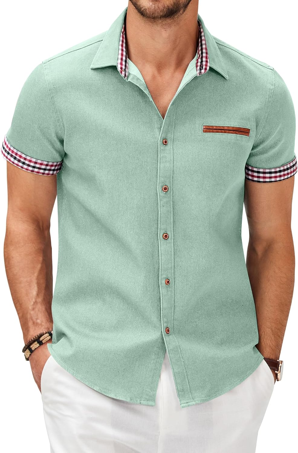COOFANDY Men's Casual Cotton Short Sleeve Button Down Shirt
