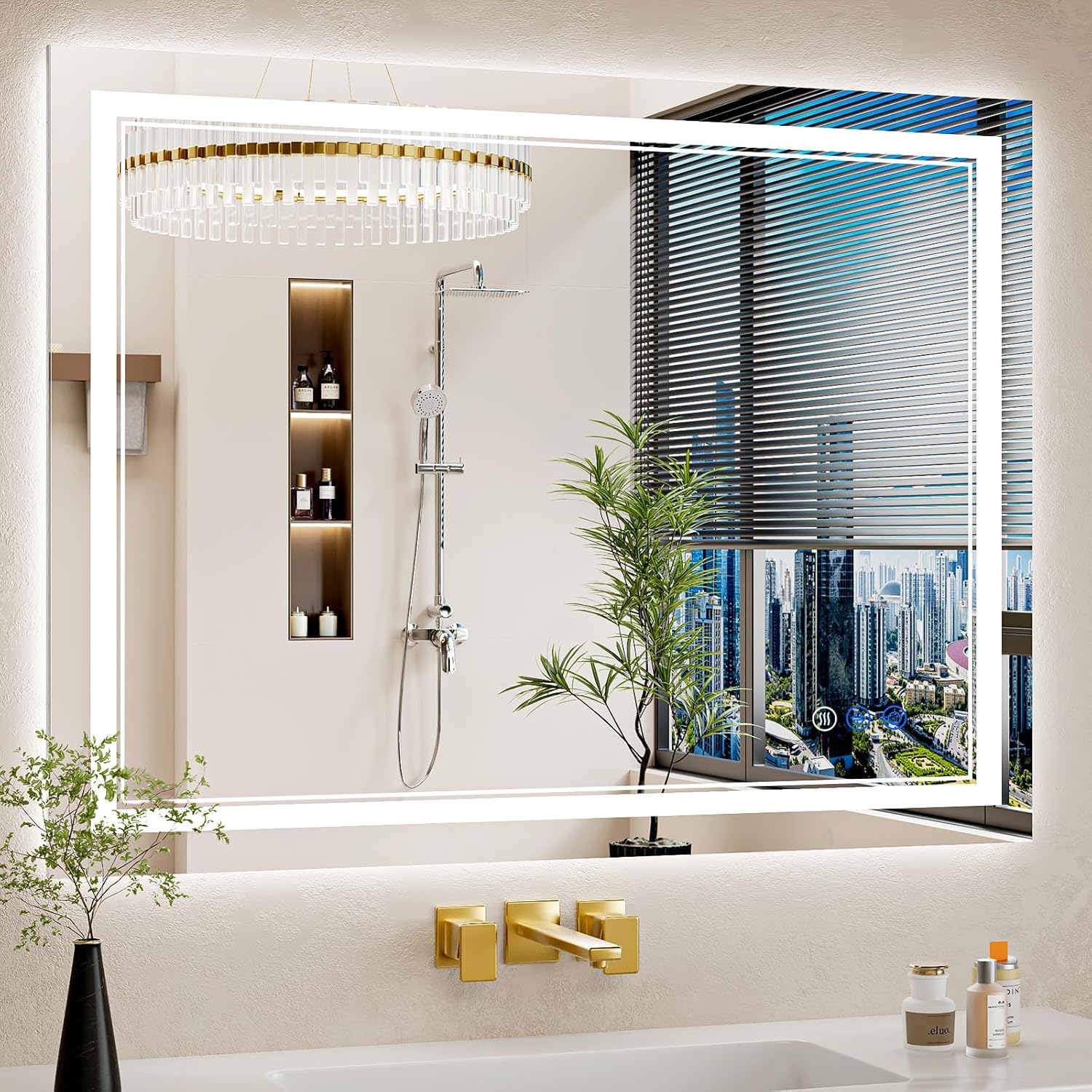32x40 LED Bathroom Mirror with Lights, Anti-Fog, Dimmable