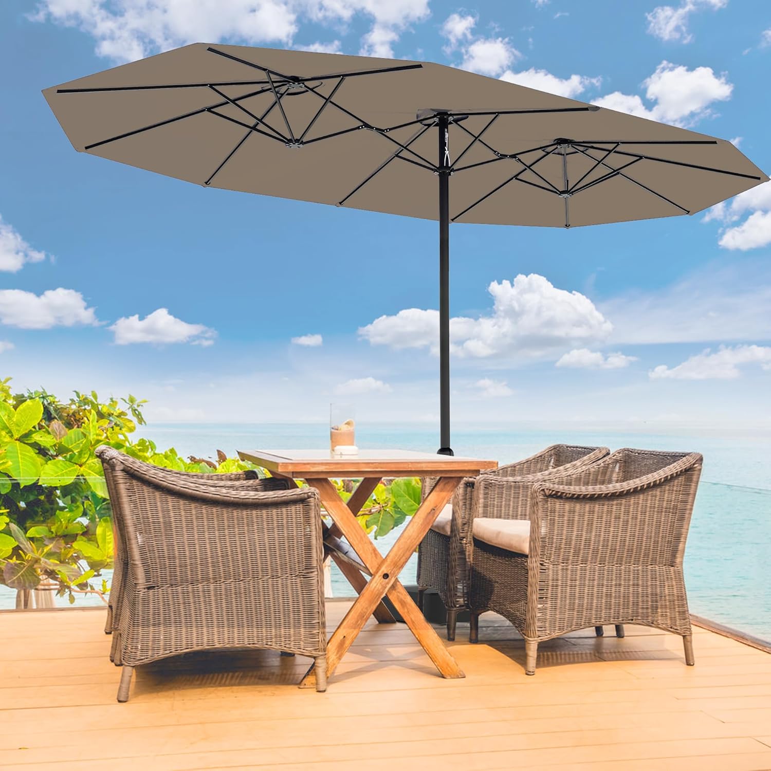 15FT Large Patio Umbrella with Base for Outdoor Shade Needs