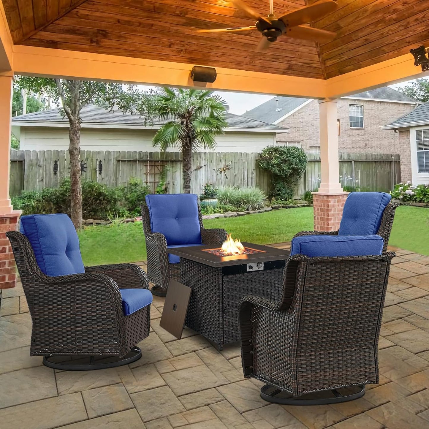 5 Piece Patio Wicker Furniture Set with Swivel Rocker Chairs