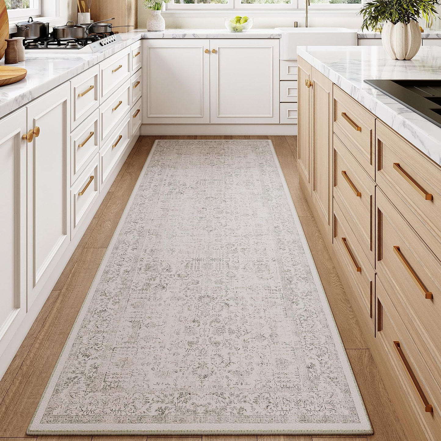 Gray Runner Rug 3x7 for Hallway and Kitchen - Vintage Style