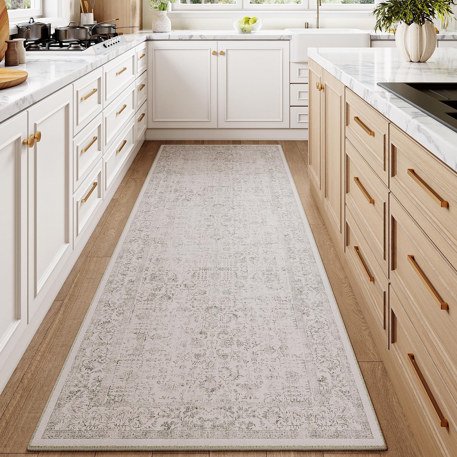 Gray Runner Rug 3x7 for Hallway and Kitchen - Vintage Style