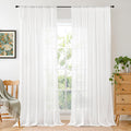 White Linen Curtains 90 in Long Semi Sheer Panels - Rustic Light