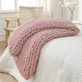 Chunky Knit Throw Blanket 40x60 in Dusty Pink - Hand Knitted Cozy