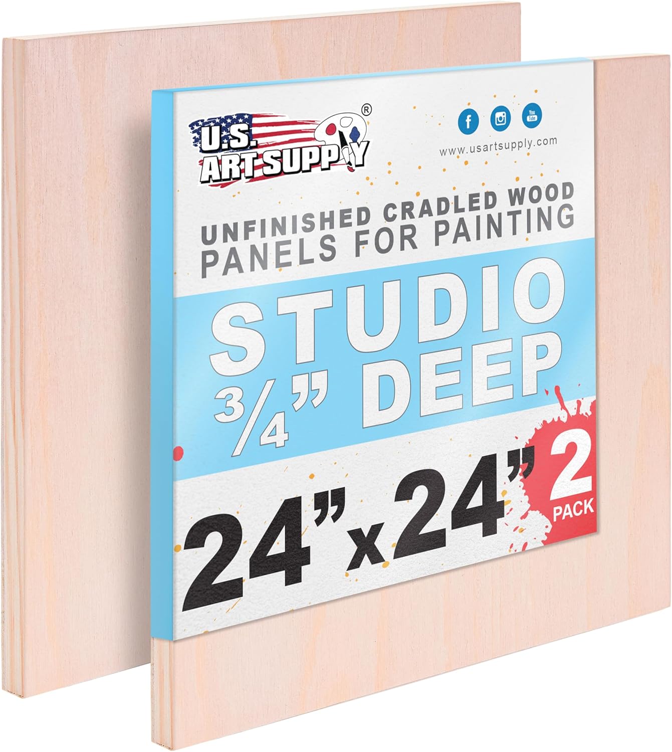 24in x 24in Unfinished Cradled Wood Panels for Painting Projects