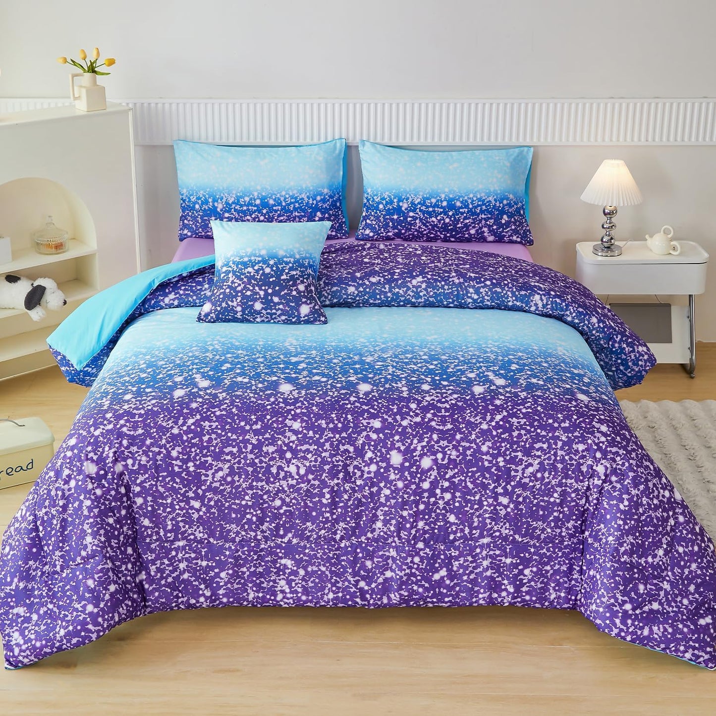 PERFEMET Girls Bed in A Bag Full Size Rainbow Comforter Set