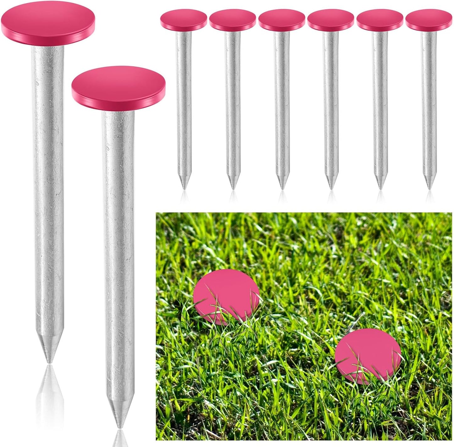 Silkfly 8 Pcs Heavy Duty Galvanized Survey Marker Stakes for Lawn