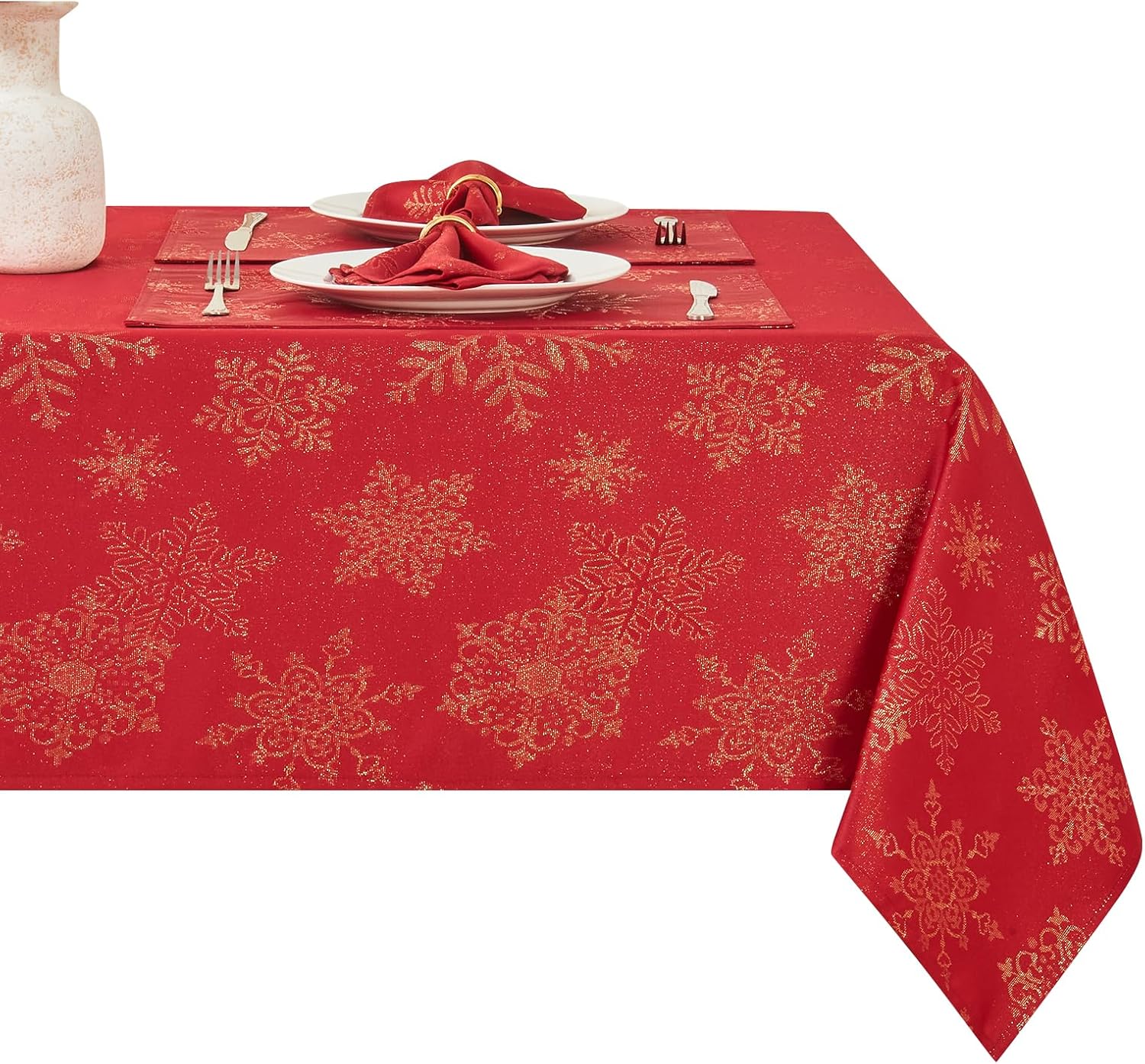 Rectangle Fancy Metallic Sparkling Snowflake Table Cloth for Holidays