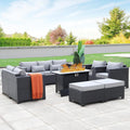 7 PCS Outdoor Furniture Set 60000BTU Fire Pit Table - Light Grey