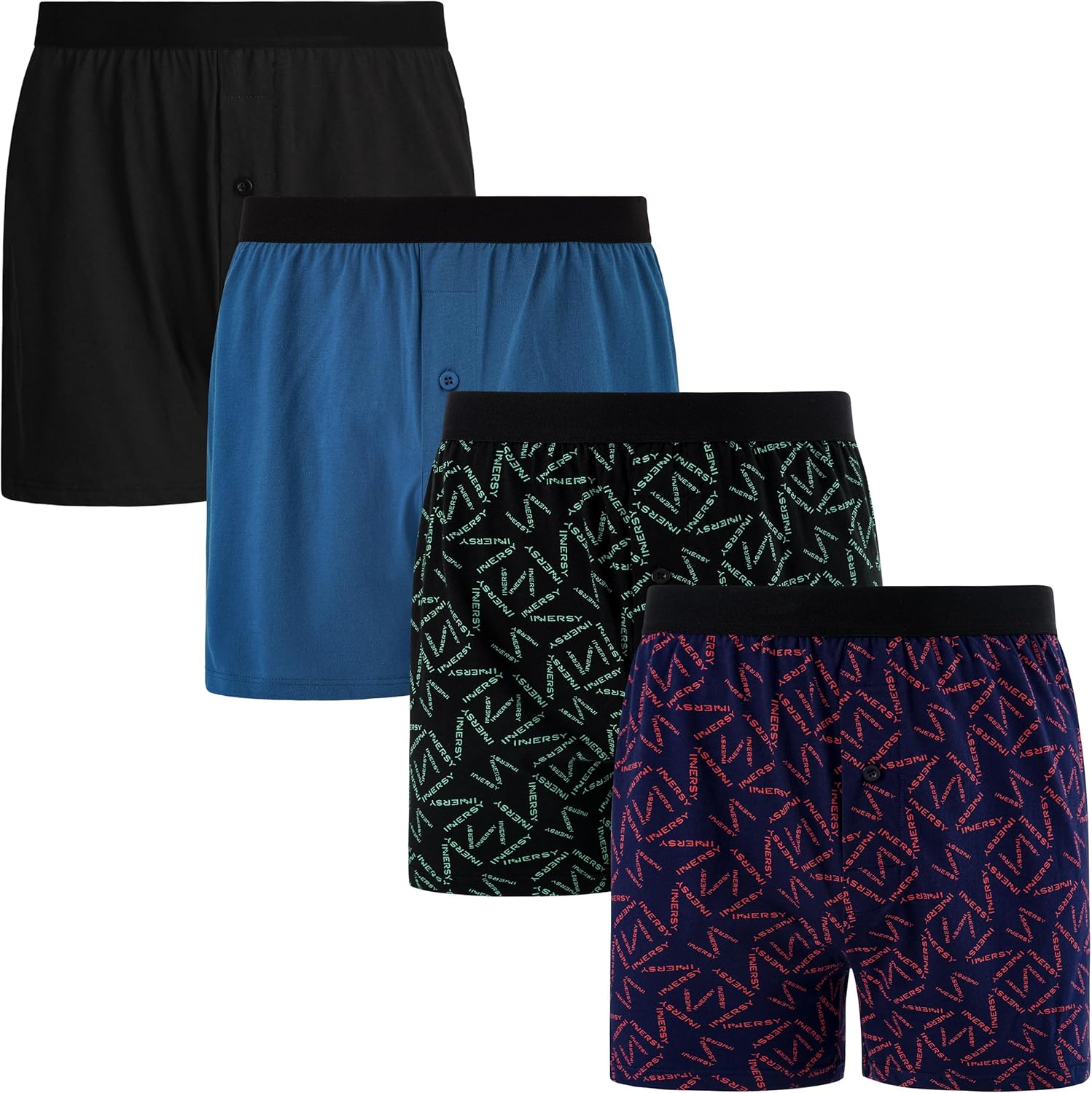 INNERSY Men's Boxer Shorts Loose Fit Soft Cotton Boxers 4 Pack