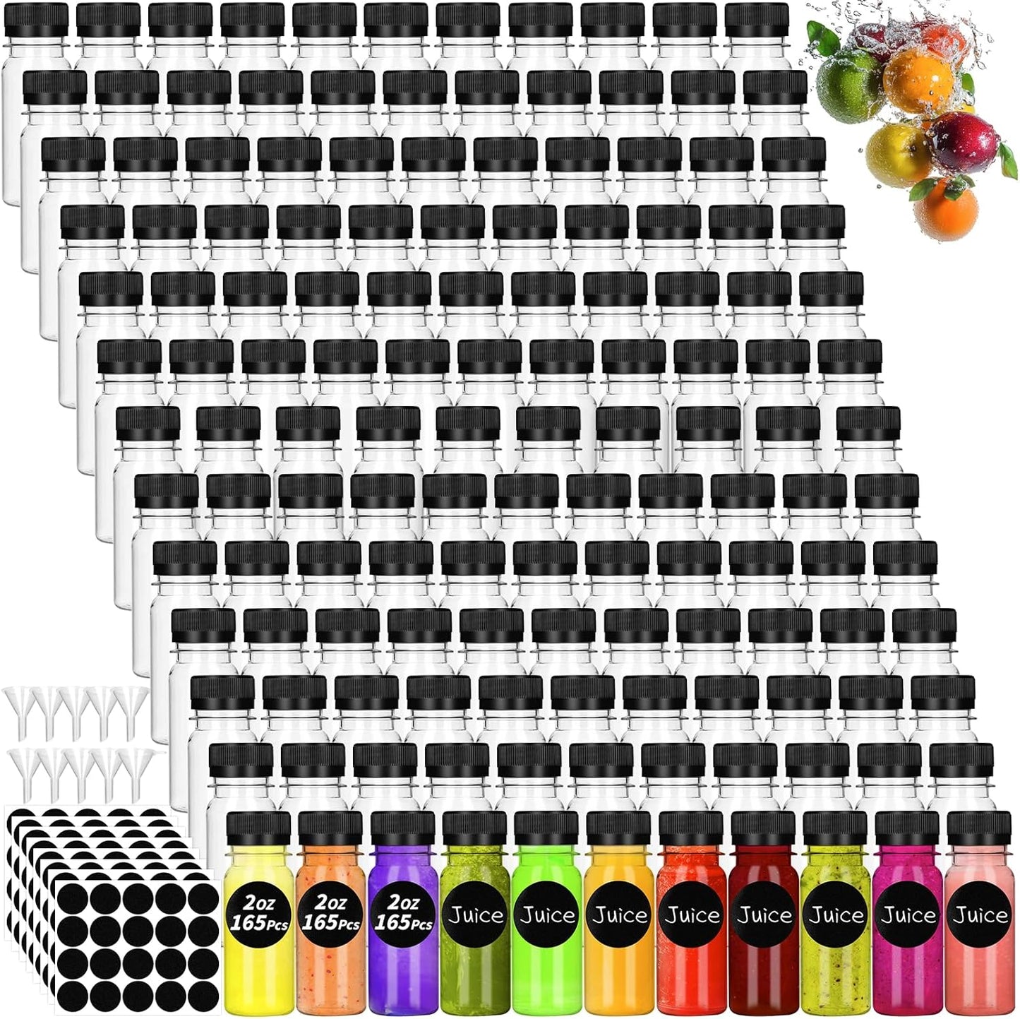 165 Pcs 2 oz Small Plastic Juice Bottles for All Beverages
