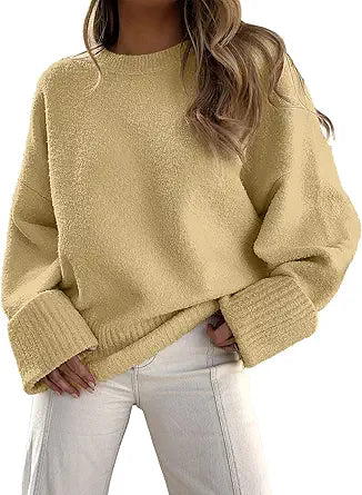 Oversized Fuzzy Knit Pullover Sweater for Women - Cozy Style