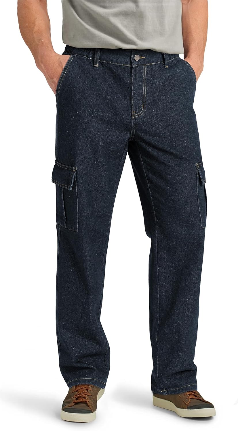 Relaxed Fit Cargo Jeans for Men with Elastic Waist and Pockets