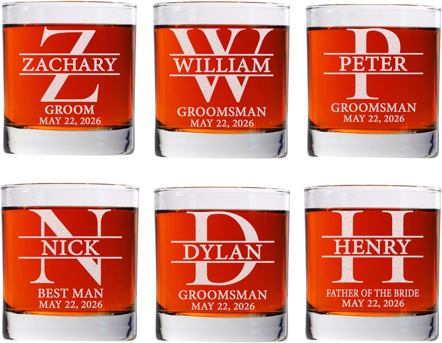 Personalized Whiskey Glass Set Of 6 For Groomsman Gifts