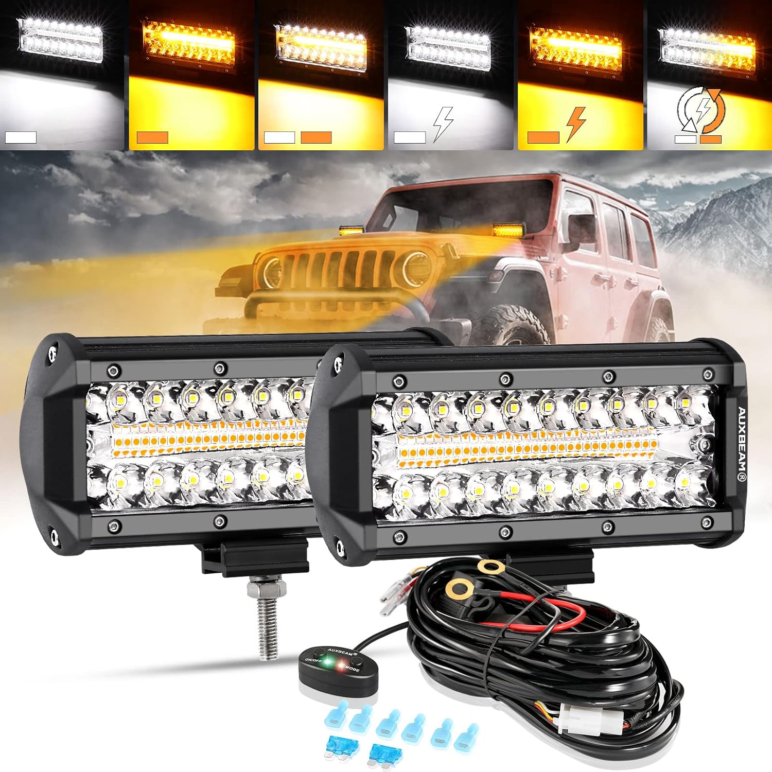Auxbeam 7 Inch 300W LED Light Bar with 6 Modes for Offroad Use