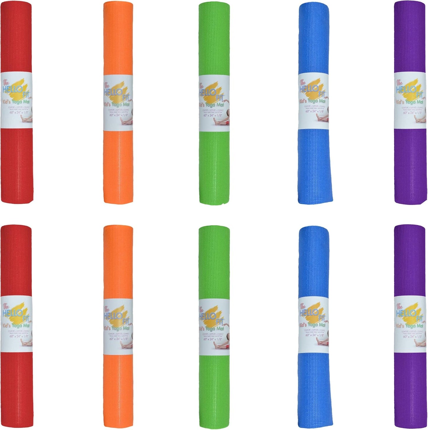 Hello Fit Kids Yoga Mats 10 Pack - Non Slip, Easy to Clean Workout Mats