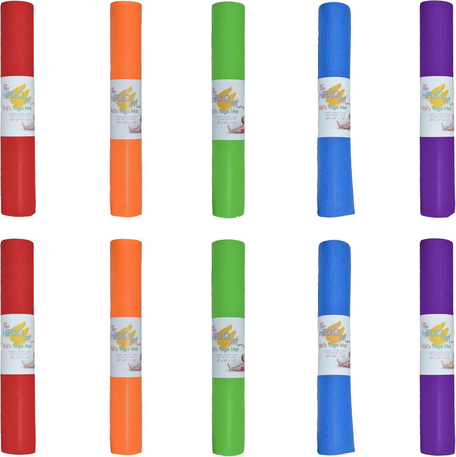 Hello Fit Kids Yoga Mats 10 Pack - Non Slip, Easy to Clean Workout Mats