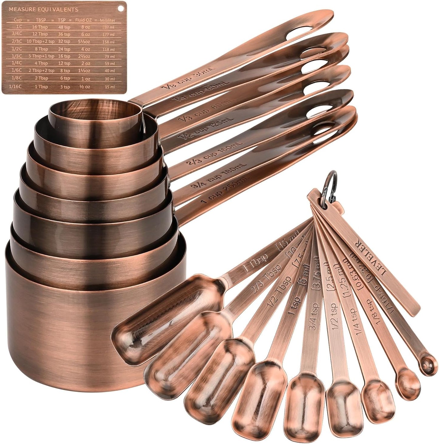 Copper Measuring Cups and Spoons Set for Accurate Baking Needs