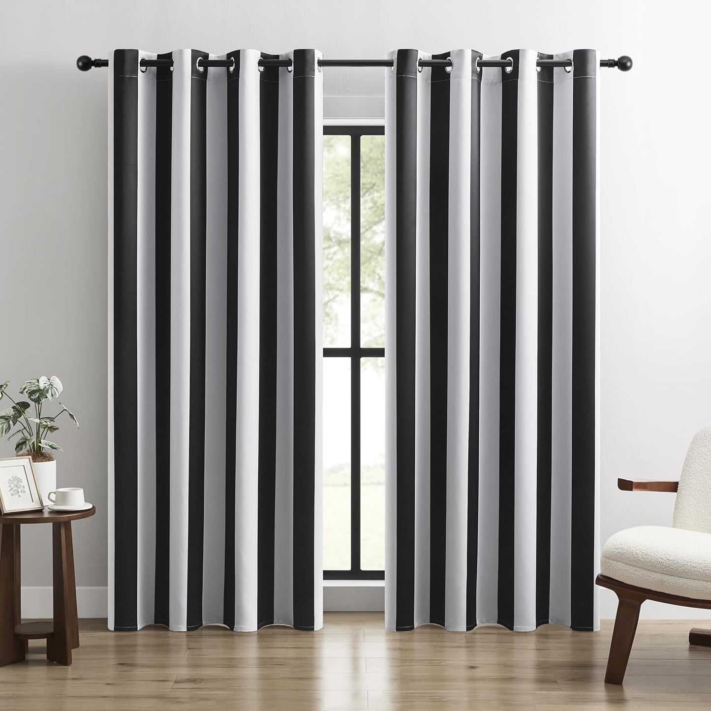 100% Blackout Curtains with Classic Black and White Stripes