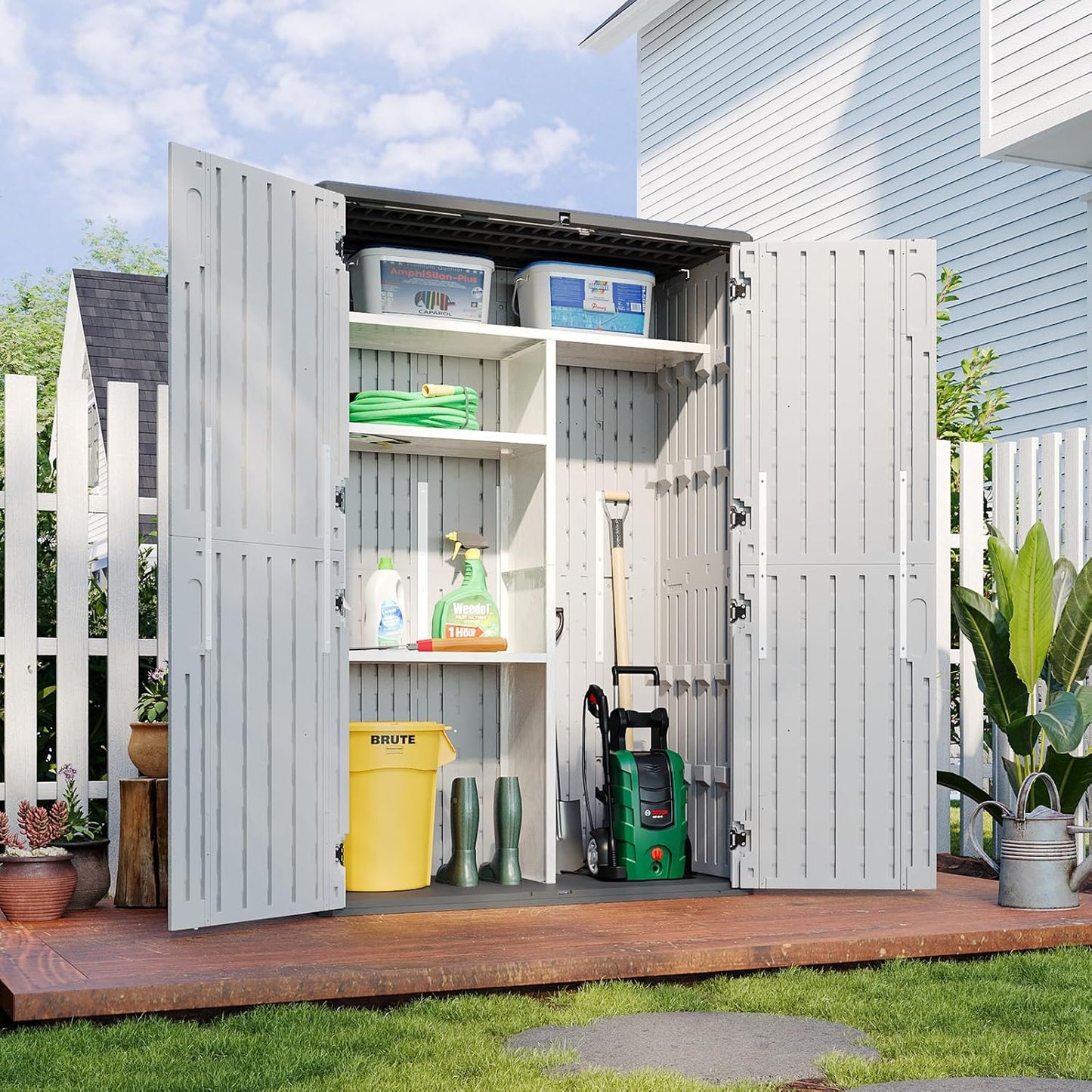 Aoxun Outdoor Resin Storage Shed with Metal Shelving Kit