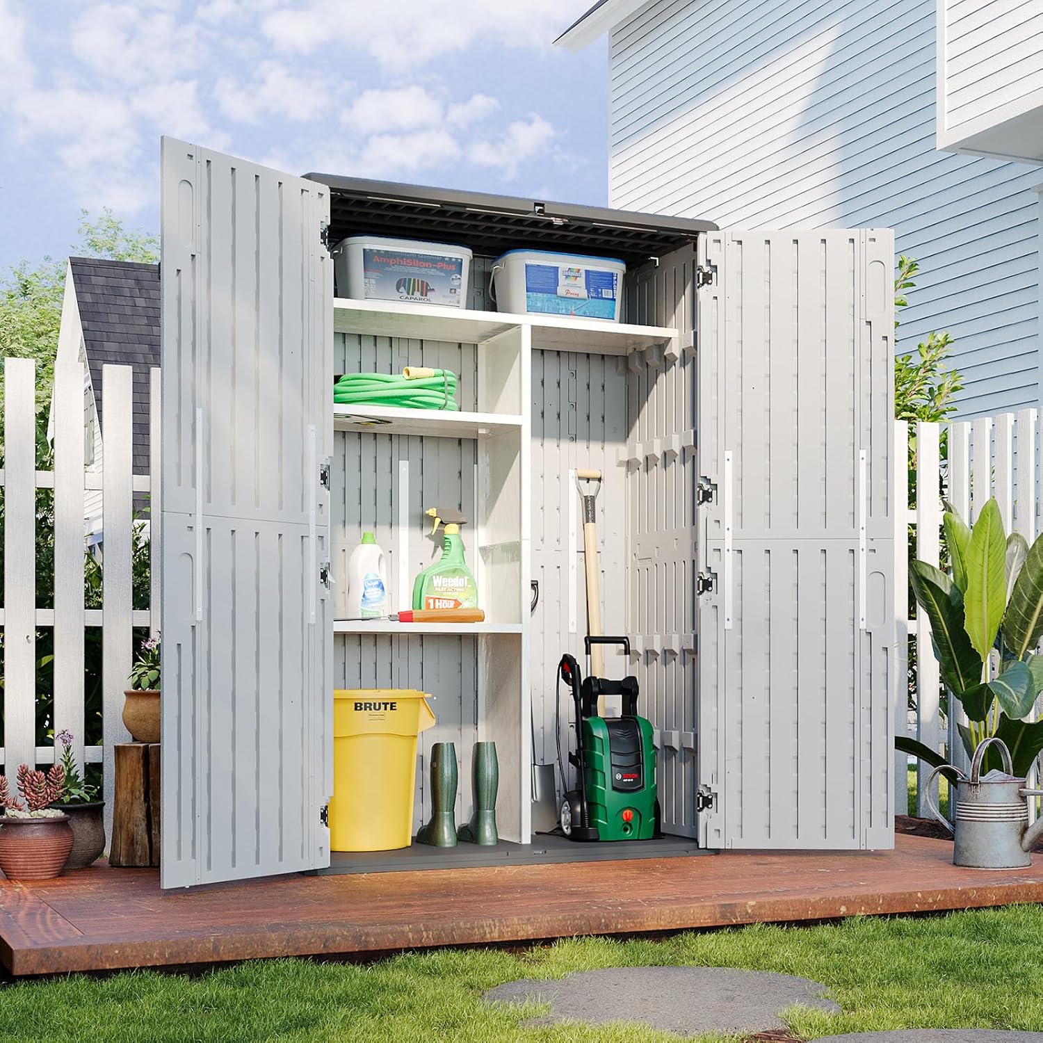 Aoxun Outdoor Resin Storage Shed with Metal Shelving Kit