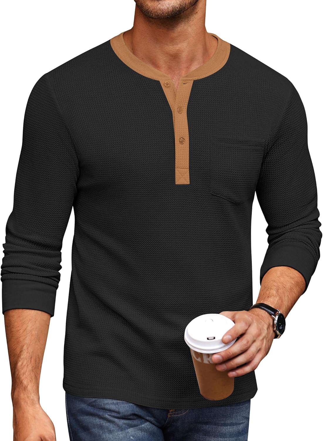 COOFANDY Men's Long Sleeve Henley Shirt for Casual Style