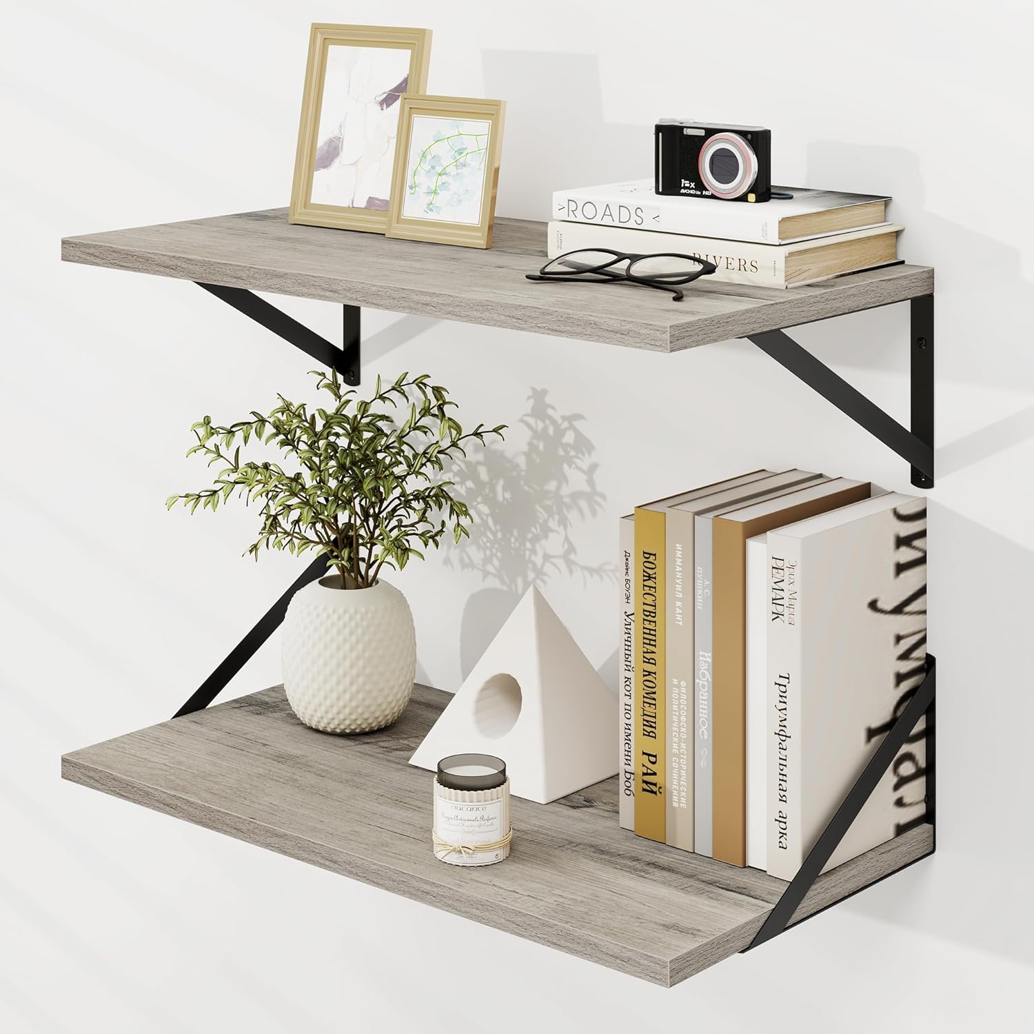 Deep Floating Shelves for Wall - Grey Wood Storage Solution