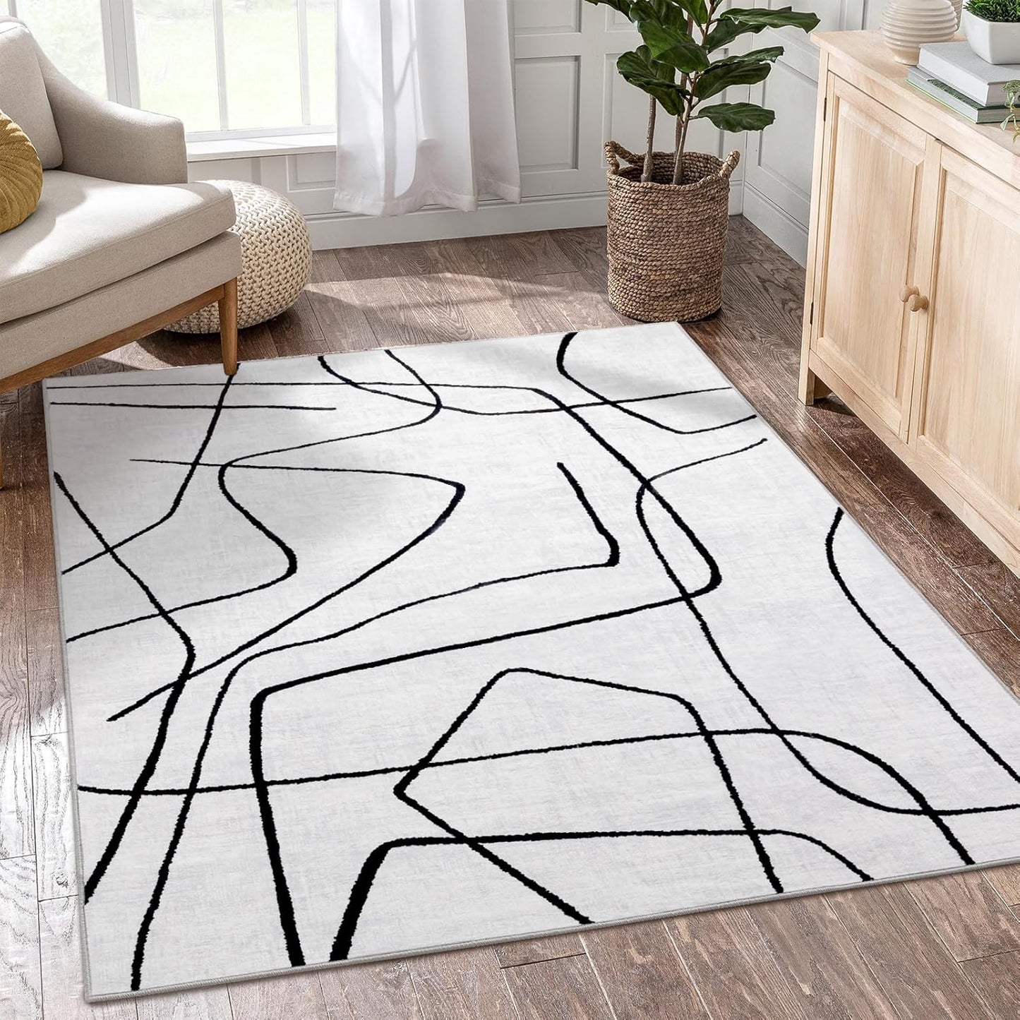 YIHOUSE 5x7 Washable Living Room Rug - Modern Abstract Design