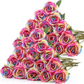 Hotop 40 Pcs Rainbow Artificial Roses with Long Stem - Realistic Silk