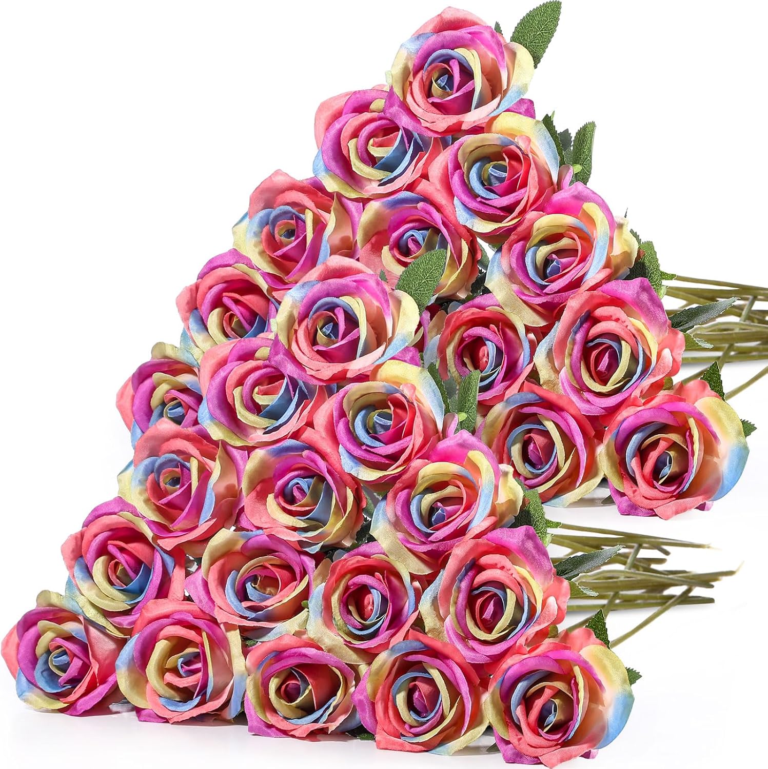 40 Pcs Rainbow Color Artificial Roses for Home and Events