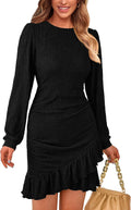 Women's Ruched Bodycon Mini Dress - Flattering Puff Sleeve Fit