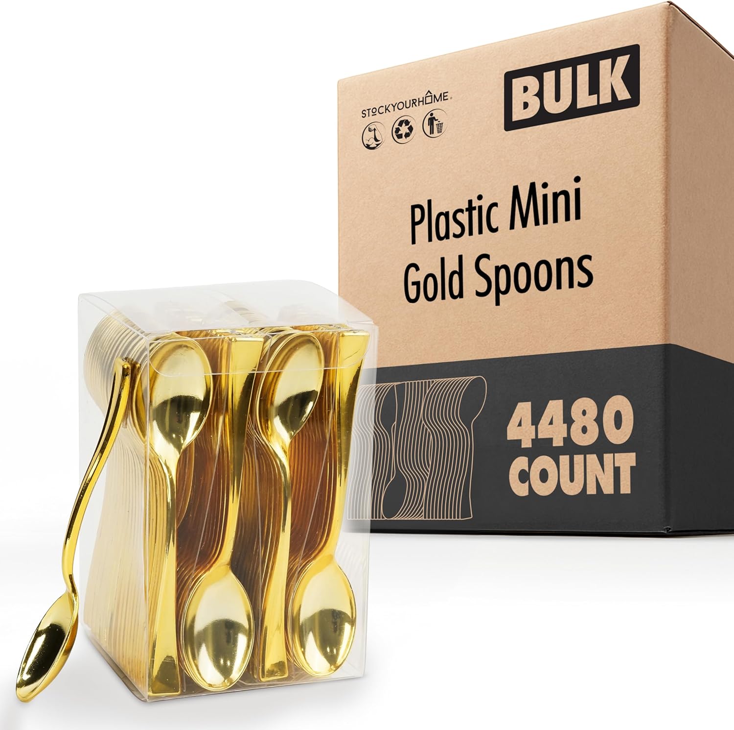 Gold Plastic Mini Spoons for Tasting Desserts and Appetizers