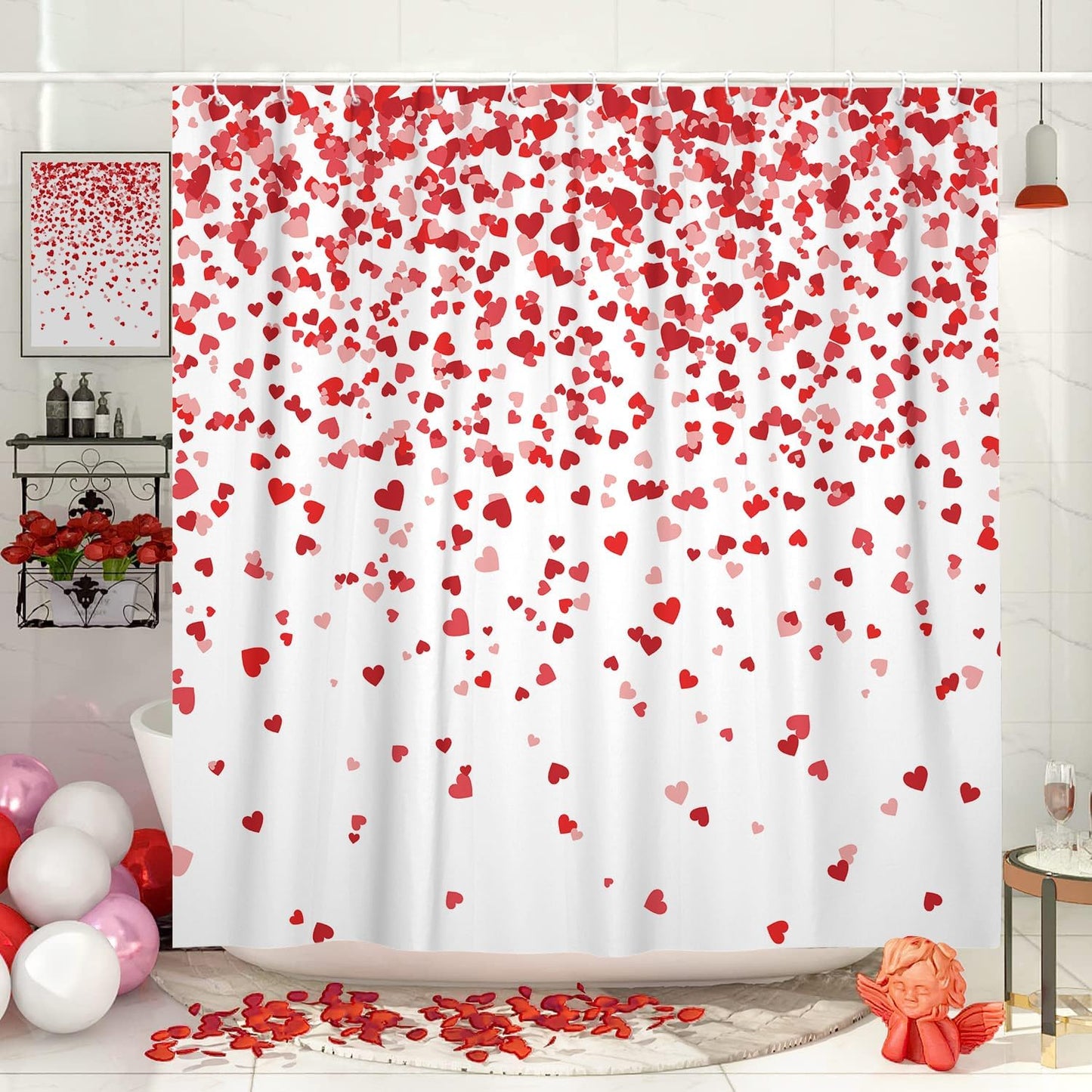 Cute Red Heart Valentine's Day Shower Curtain Set!